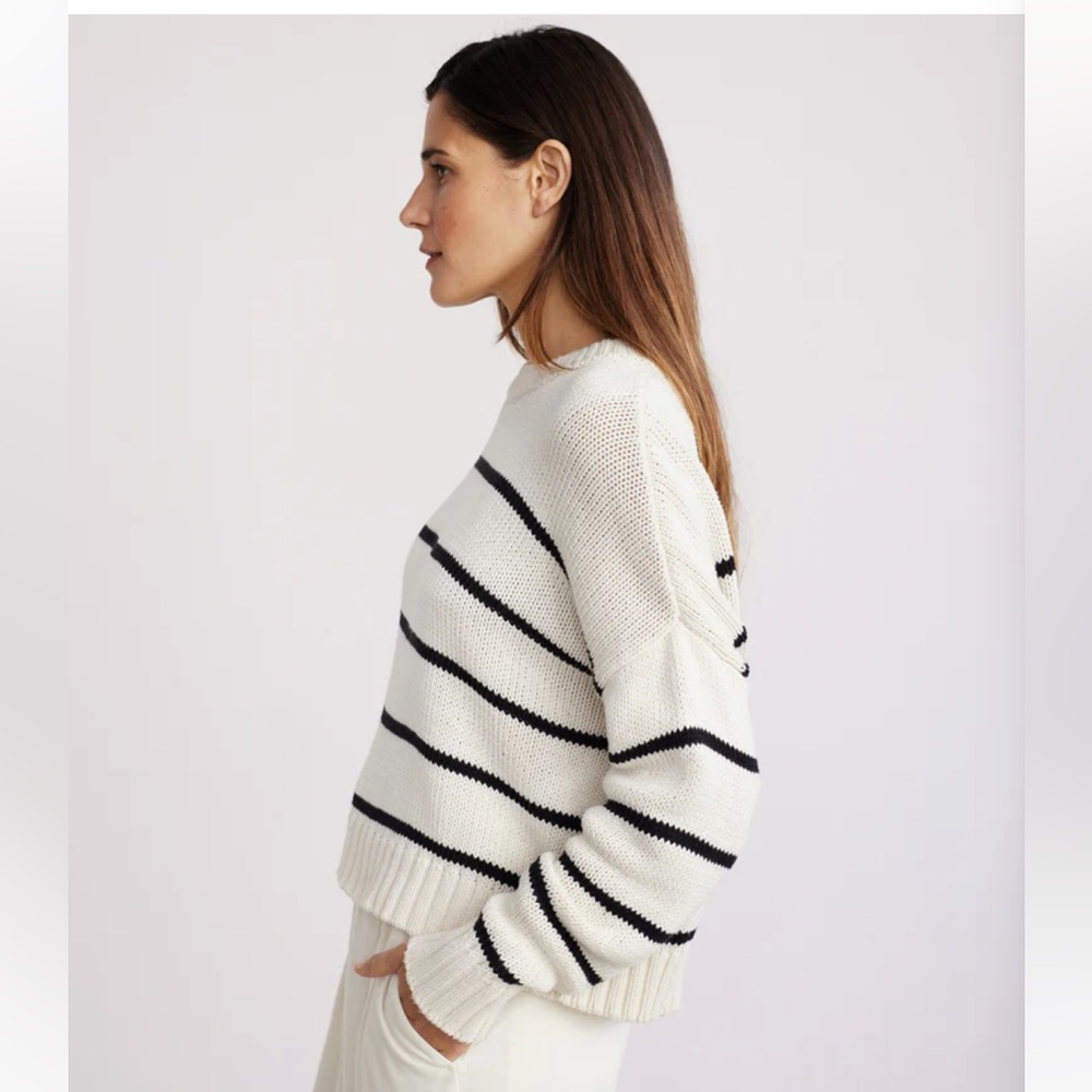 Jenni Kayne Chloe Crewneck in Small, Ivory/Black Stripe